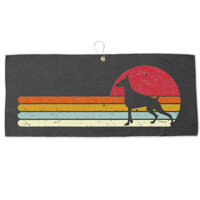 Dobie Doberman silhouette sunset for dog owners Large Microfiber Waffle Golf Towel