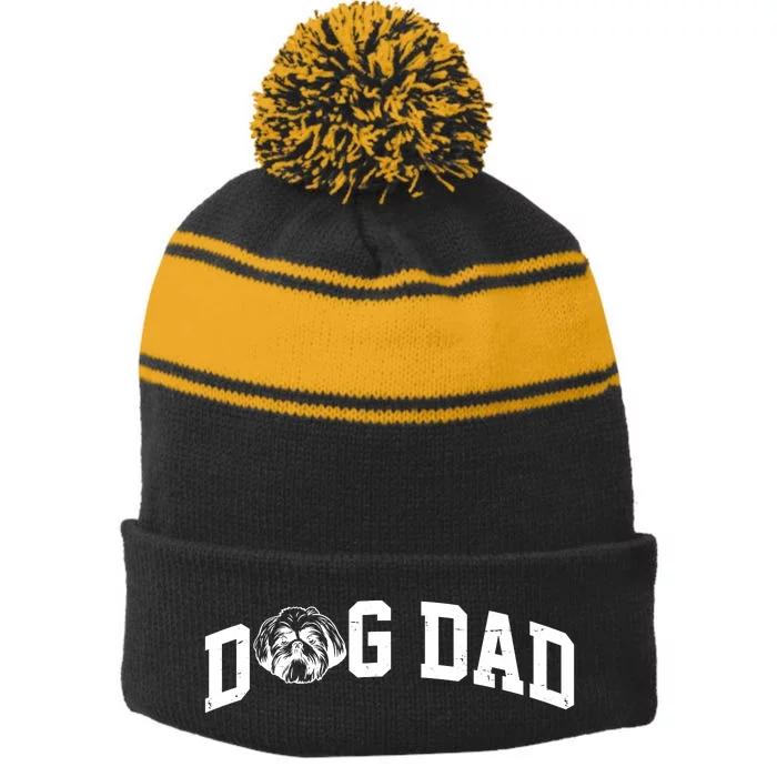 Dog Dad Shih Tzu Stripe Pom Pom Beanie