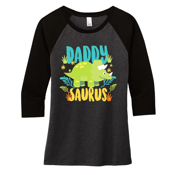 Daddy Dad Saurus Rex Dinosaur Dino for Father Women's Tri-Blend 3/4-Sleeve Raglan Shirt