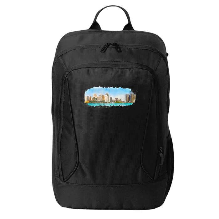 Downtown Detroit Skyline Watercolor Sketch City Backpack