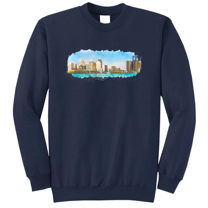 Downtown Detroit Skyline Watercolor Sketch Sweatshirt