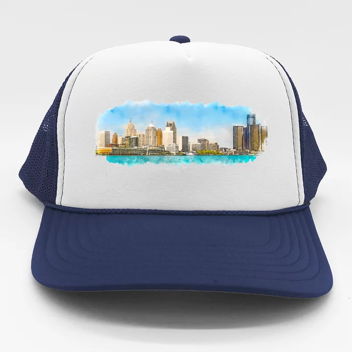 Downtown Detroit Skyline Watercolor Sketch Trucker Hat