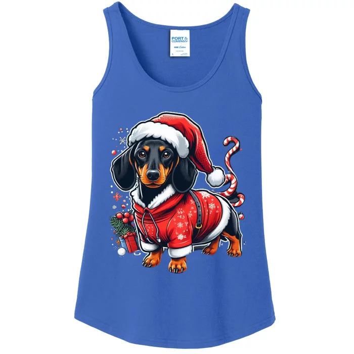 Dachshund Dog Santa Christmas Xmas Gift Ladies Essential Tank