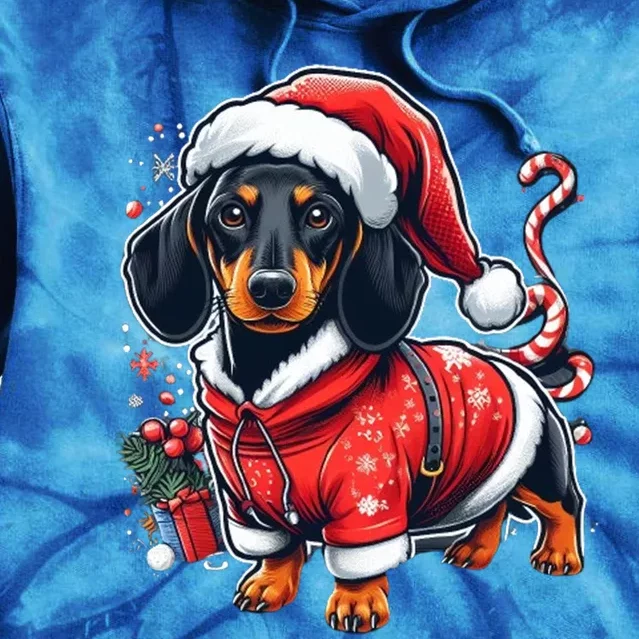 Dachshund Dog Santa Christmas Xmas Gift Tie Dye Hoodie