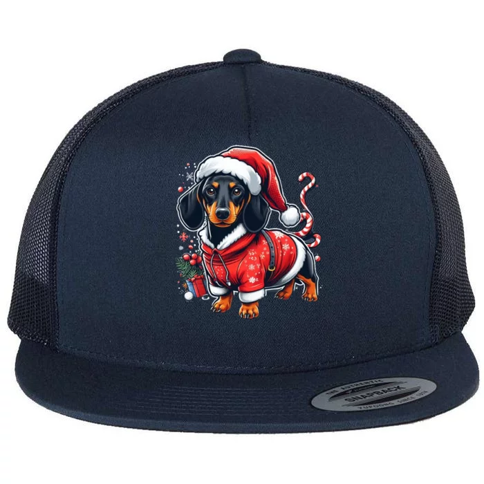 Dachshund Dog Santa Christmas Xmas Gift Flat Bill Trucker Hat