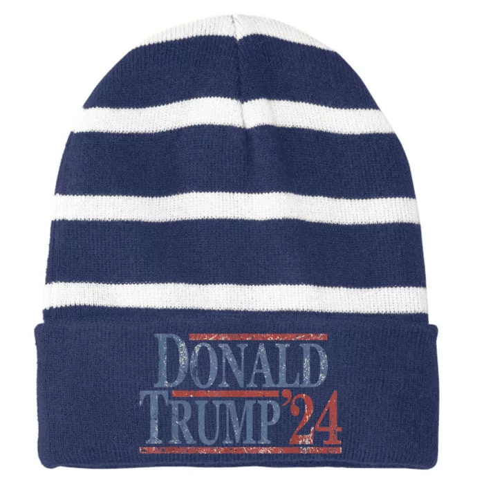 Distressed Donald Trump 2024 Tee Gift Striped Beanie with Solid Band