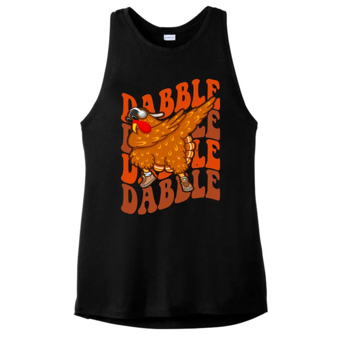 Dabble Dab Turkey Thanksgiving Ladies Tri-Blend Wicking Tank