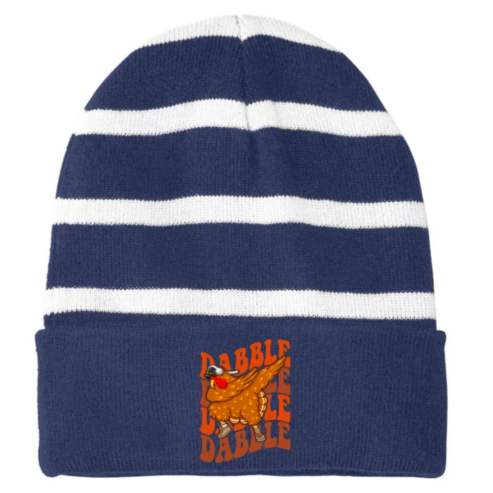 Dabble Dab Turkey Thanksgiving Striped Beanie with Solid Band