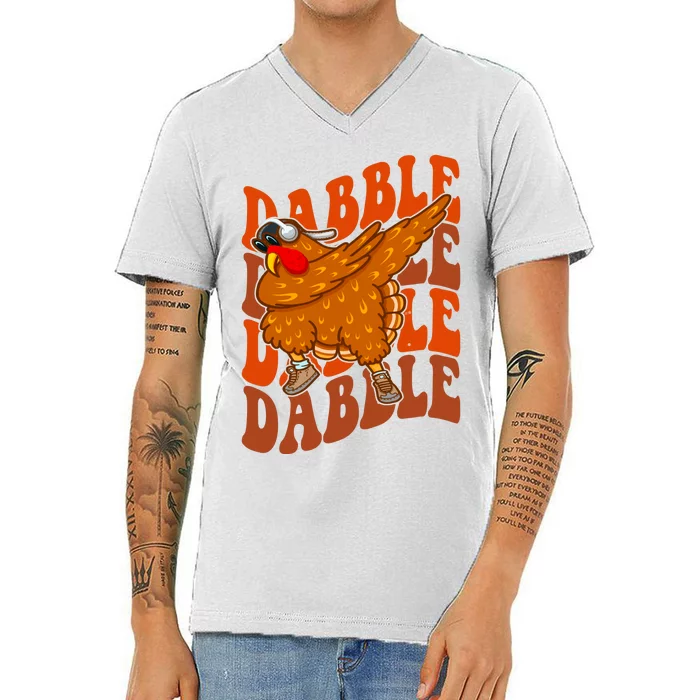 Dabble Dab Turkey Thanksgiving V-Neck T-Shirt