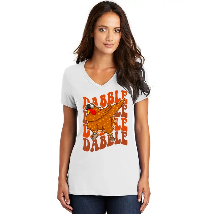 Dabble Dab Turkey Thanksgiving Women's V-Neck T-Shirt