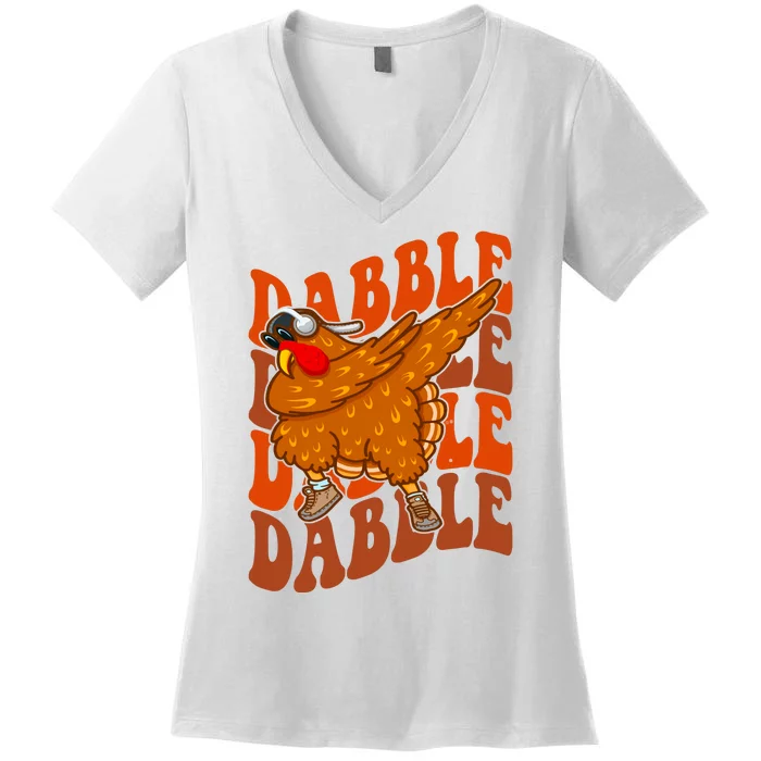 Dabble Dab Turkey Thanksgiving Women's V-Neck T-Shirt