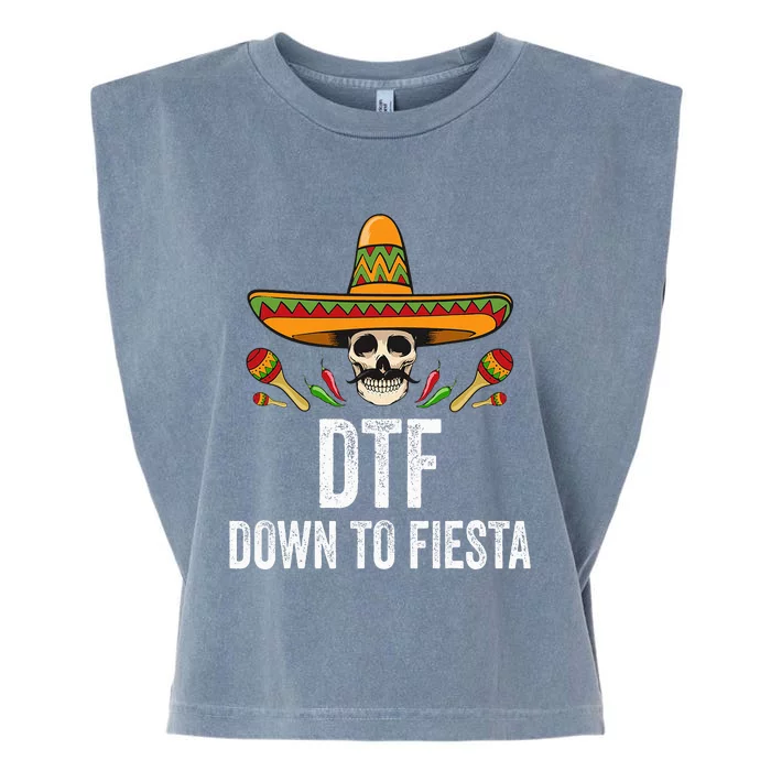 Dtf Down To Fiesta Funny Mexican Skull Cinco De Mayo Garment-Dyed Women's Muscle Tee