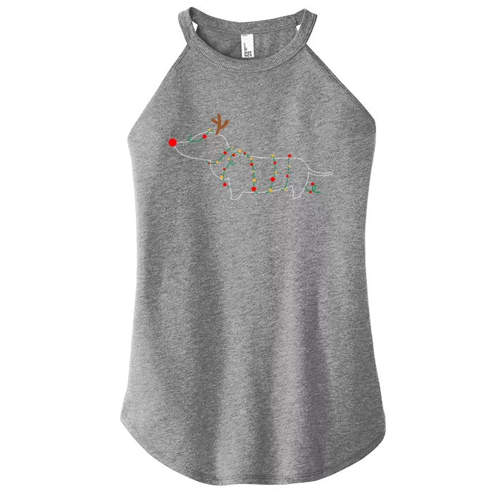 Dachshund Dogs Tree Christmas Light Dachshund Lover Gift Women’s Perfect Tri Rocker Tank