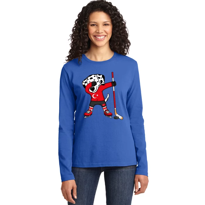 Dabbing Dalmatian Turkey Ice Hockey Fans Jersey Turkish Flag Gift Ladies Long Sleeve Shirt