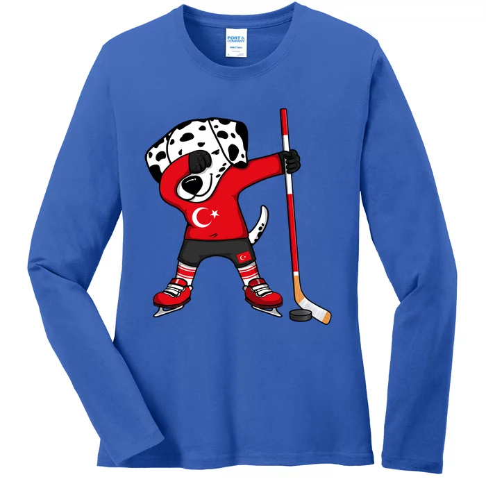 Dabbing Dalmatian Turkey Ice Hockey Fans Jersey Turkish Flag Gift Ladies Long Sleeve Shirt