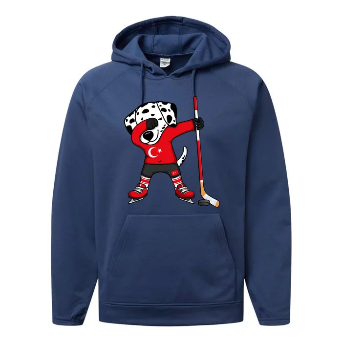 Dabbing Dalmatian Turkey Ice Hockey Fans Jersey Turkish Flag Gift Performance Fleece Hoodie