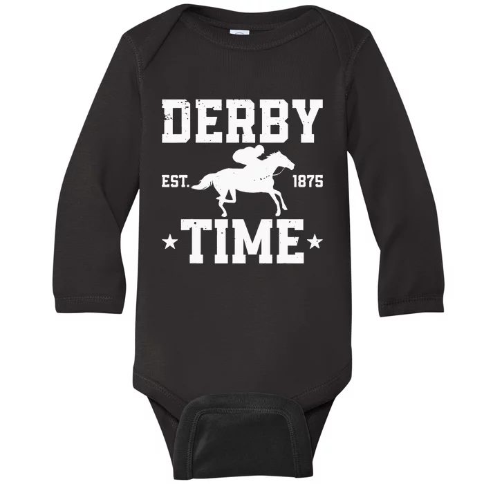 Distressed Derby Time Est 1875 Horse Racing Kentucky Costume Baby Long Sleeve Bodysuit