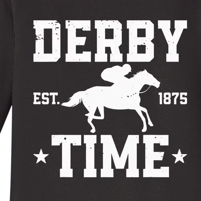 Distressed Derby Time Est 1875 Horse Racing Baby Long Sleeve Bodysuit