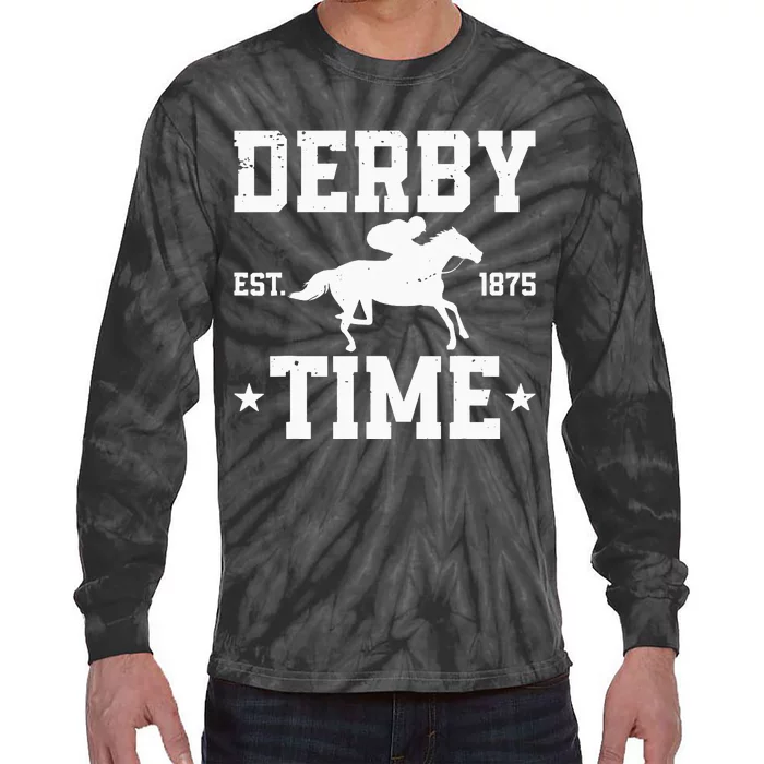 Distressed Derby Time Est 1875 Horse Racing Tie-Dye Long Sleeve Shirt