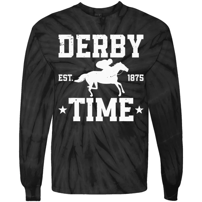 Distressed Derby Time Est 1875 Horse Racing Tie-Dye Long Sleeve Shirt