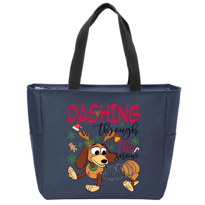 Dog Dashing Through The Snow Slinky Toy Christmas Zip Tote Bag