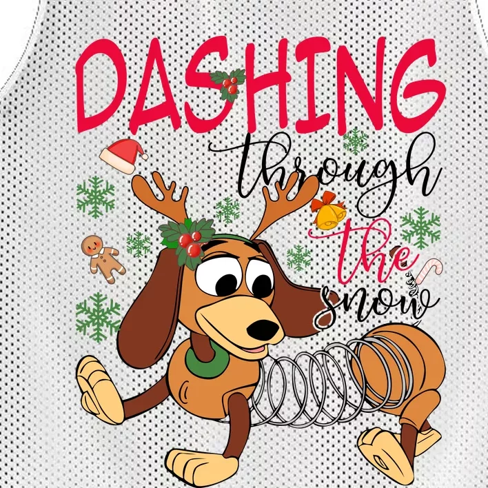 Dog Dashing Through The Snow Slinky Toy Christmas Mesh Reversible Basketball Jersey Tank