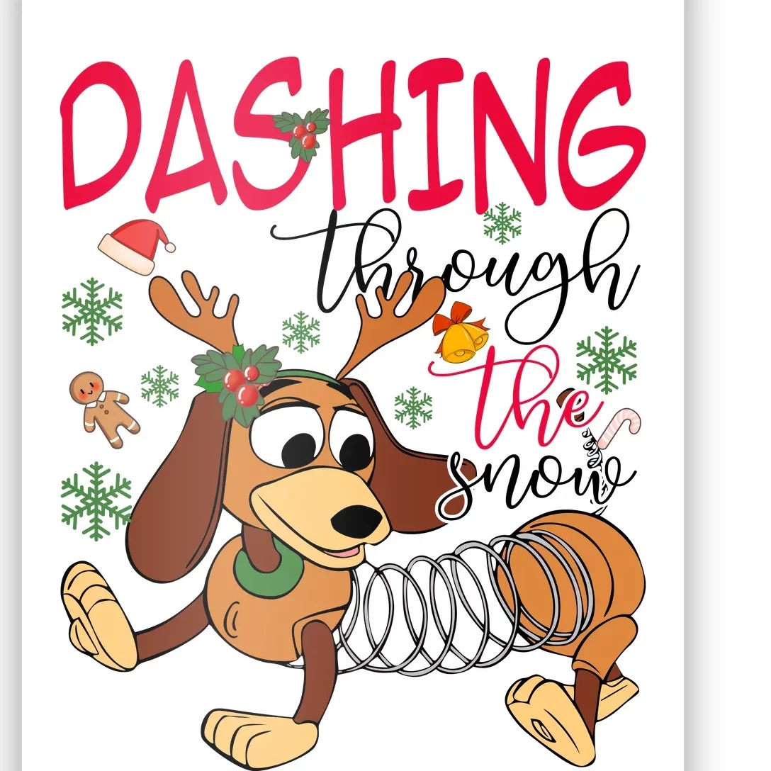 Dog Dashing Through The Snow Slinky Toy Christmas Poster