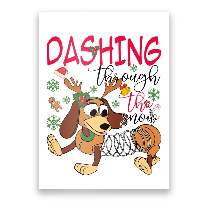 Dog Dashing Through The Snow Slinky Toy Christmas Poster