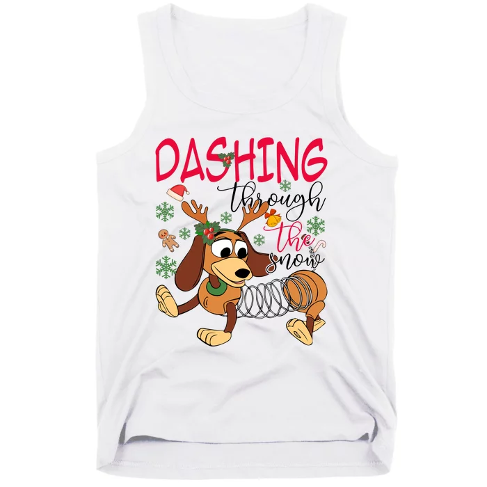 Dog Dashing Through The Snow Slinky Toy Christmas Tank Top