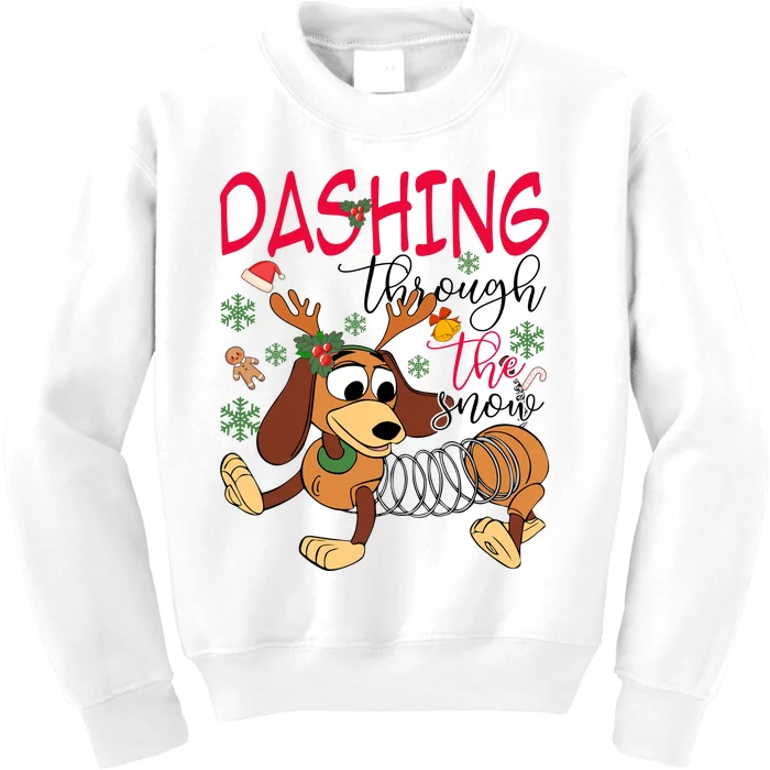 Dog Dashing Through The Snow Slinky Toy Christmas Kids Sweatshirt