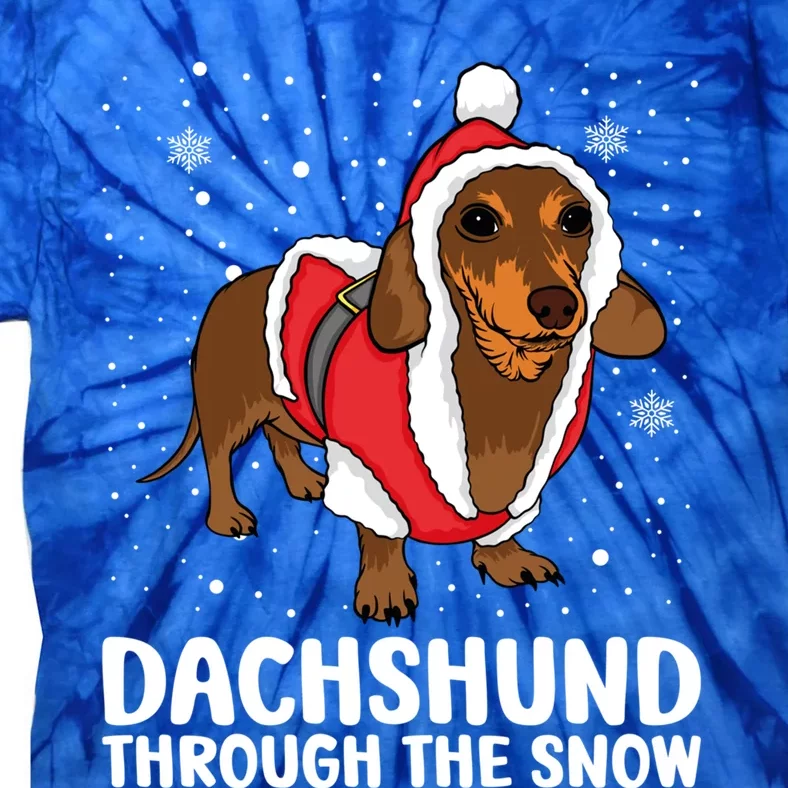 Dachshund Dog Through The Snow Christmas Santa Wiener Dog Gift Tie-Dye T-Shirt