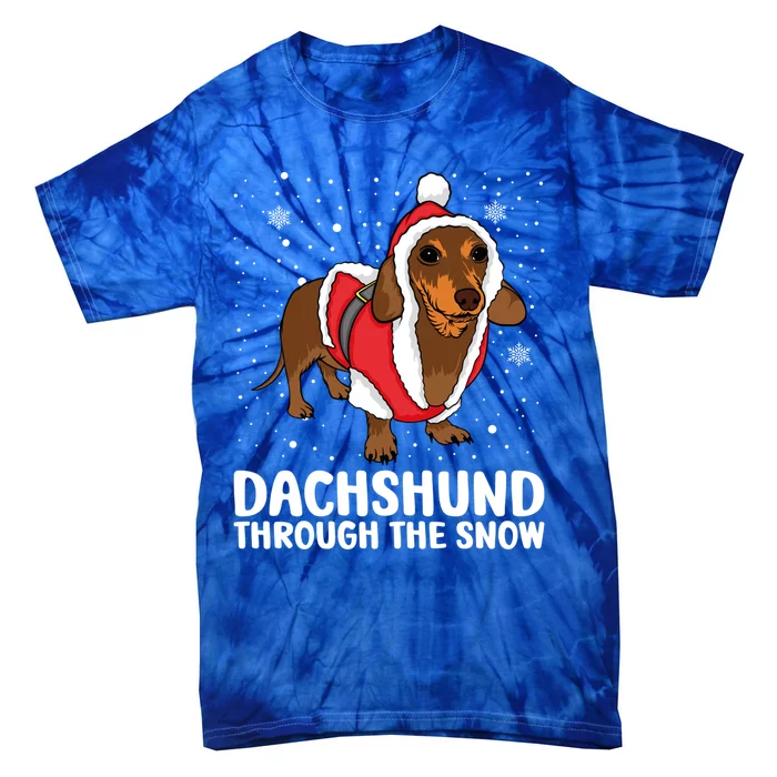 Dachshund Dog Through The Snow Christmas Santa Wiener Dog Gift Tie-Dye T-Shirt