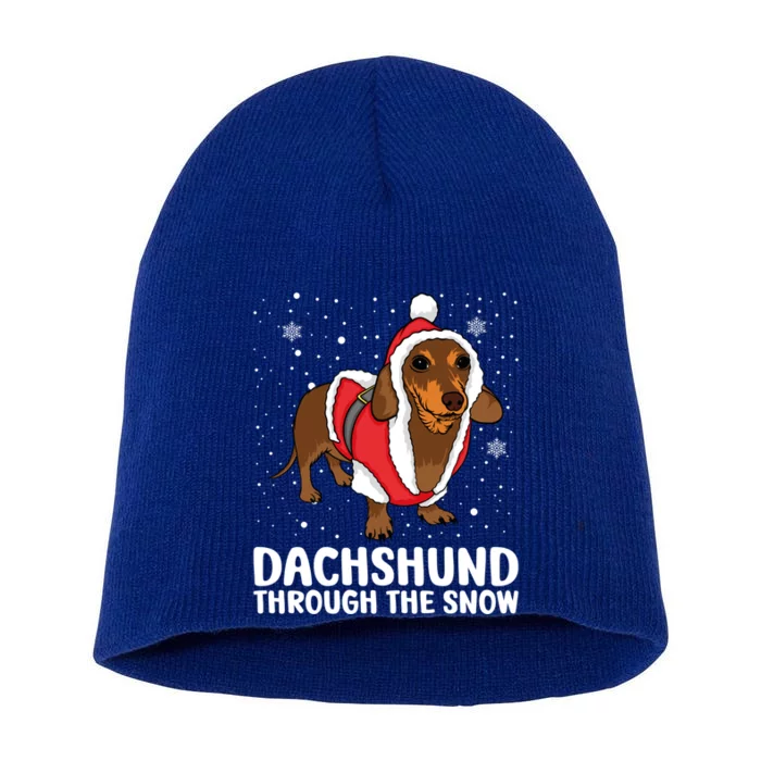 Dachshund Dog Through The Snow Christmas Santa Wiener Dog Gift Short Acrylic Beanie