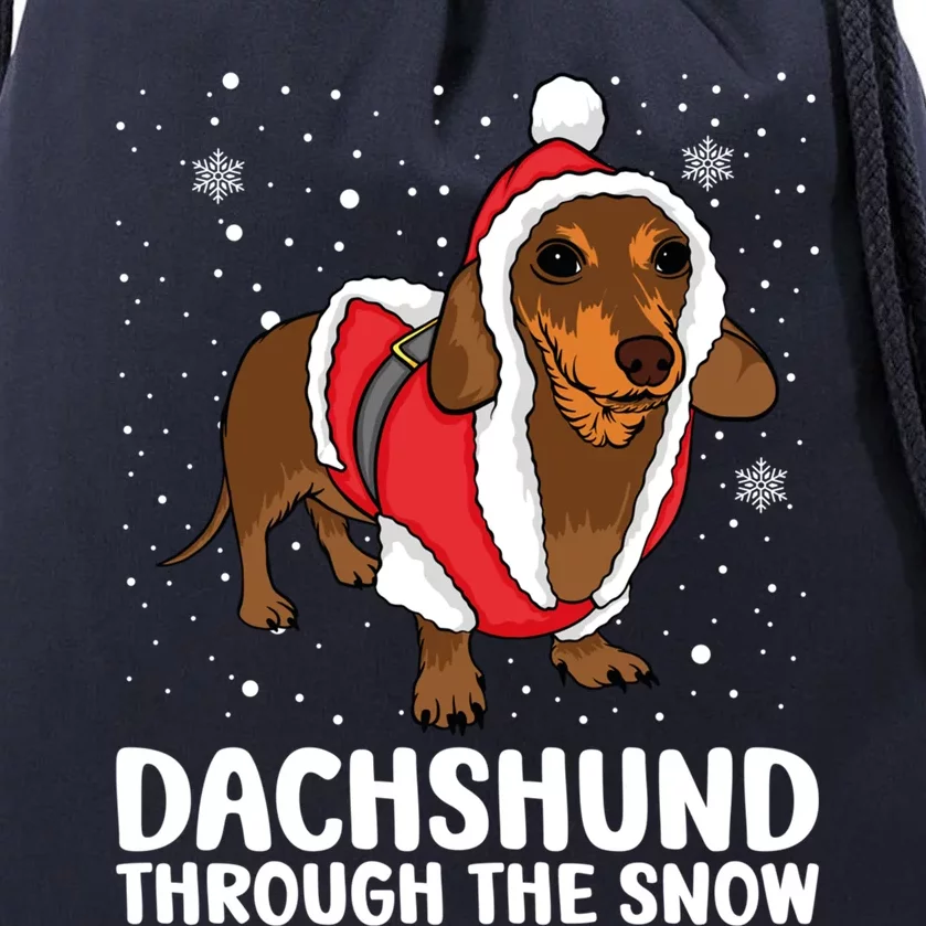 Dachshund Dog Through The Snow Christmas Santa Wiener Dog Gift Drawstring Bag