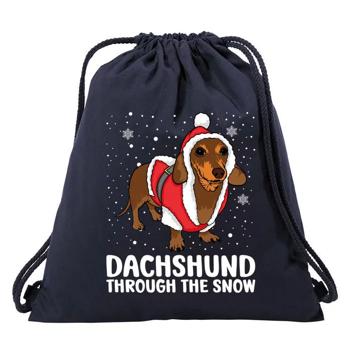 Dachshund Dog Through The Snow Christmas Santa Wiener Dog Gift Drawstring Bag