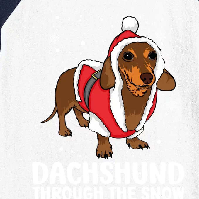 Dachshund Dog Through The Snow Christmas Santa Wiener Dog Gift Baseball Sleeve Shirt