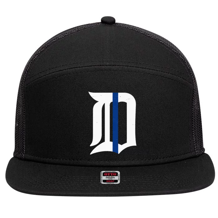 Detroit D Thin Blue Line Michigan Police 7 Panel Mesh Trucker Snapback Hat