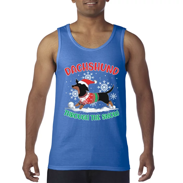 Dachshund Dog Through The Snow Funny Wiener Dachshund Owners Gift Tank Top