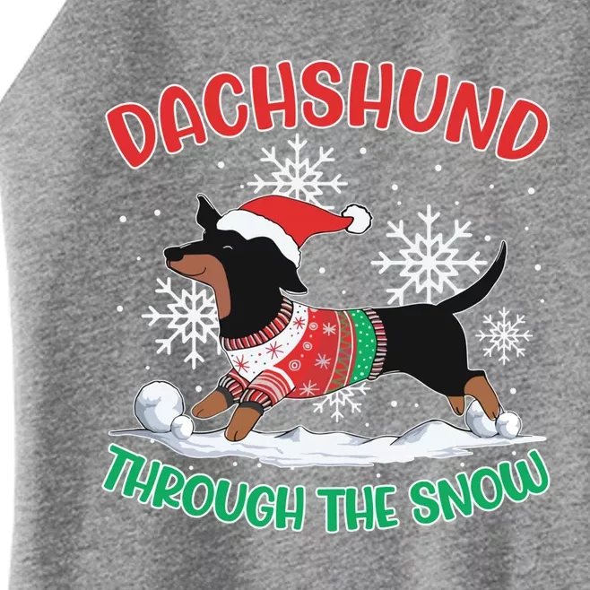 Dachshund Dog Through The Snow Funny Wiener Dachshund Owners Gift Women’s Perfect Tri Rocker Tank