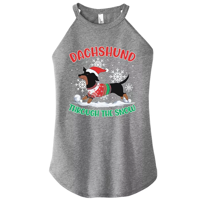 Dachshund Dog Through The Snow Funny Wiener Dachshund Owners Gift Women’s Perfect Tri Rocker Tank