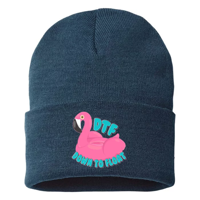 Dtf Down To Float Vacation Time Flamingo Floatie Sustainable Knit Beanie