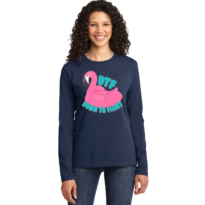 Dtf Down To Float Vacation Time Flamingo Floatie Ladies Long Sleeve Shirt