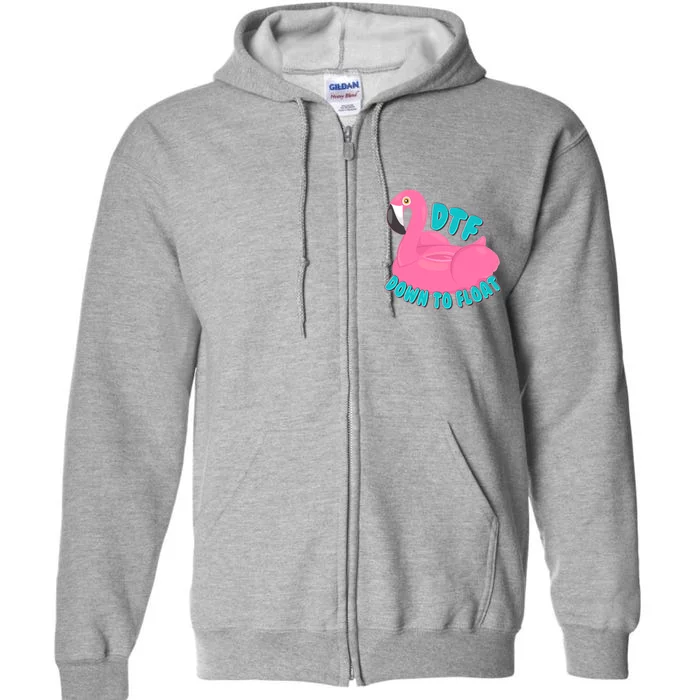 Dtf Down To Float Vacation Time Flamingo Floatie Full Zip Hoodie