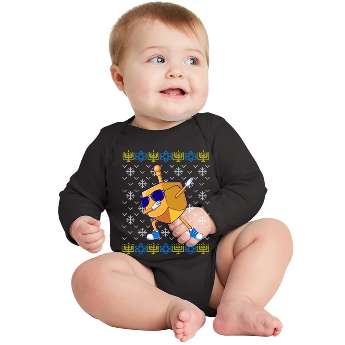 Dabbing Dreidel Ugly Hanukkah Sweater Xmas Chanukah Gift Baby Long Sleeve Bodysuit