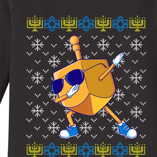 Dabbing Dreidel Ugly Hanukkah Sweater Xmas Chanukah Gift Baby Long Sleeve Bodysuit