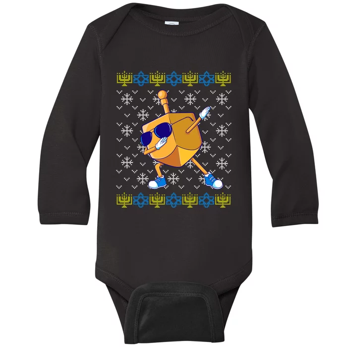 Dabbing Dreidel Ugly Hanukkah Sweater Xmas Chanukah Gift Baby Long Sleeve Bodysuit