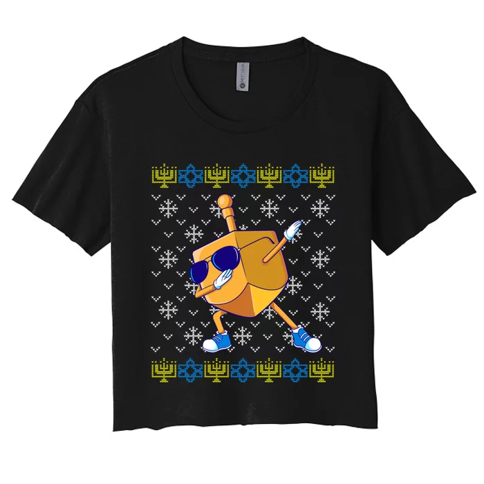 Dabbing Dreidel Ugly Hanukkah Sweater Xmas Chanukah Gift Women's Crop Top Tee