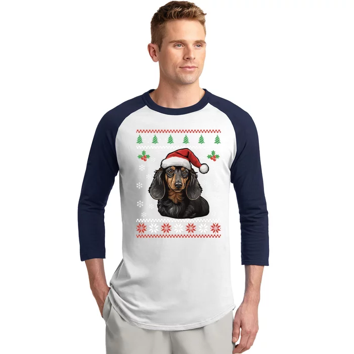 Dachshund Dog Ugly Christmas Gift Baseball Sleeve Shirt