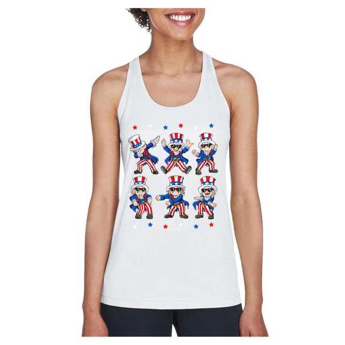 Dancing Dabbing Uncle Sam 4th Of July Kids Dance Women's Racerback Tank