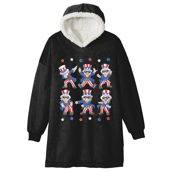 Dancing Dabbing Uncle Sam 4th Of July Hooded Wearable Blanket